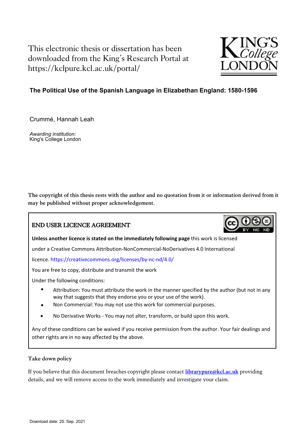 The Political Use of the Spanish Language in Elizabethan England: 1580-1596