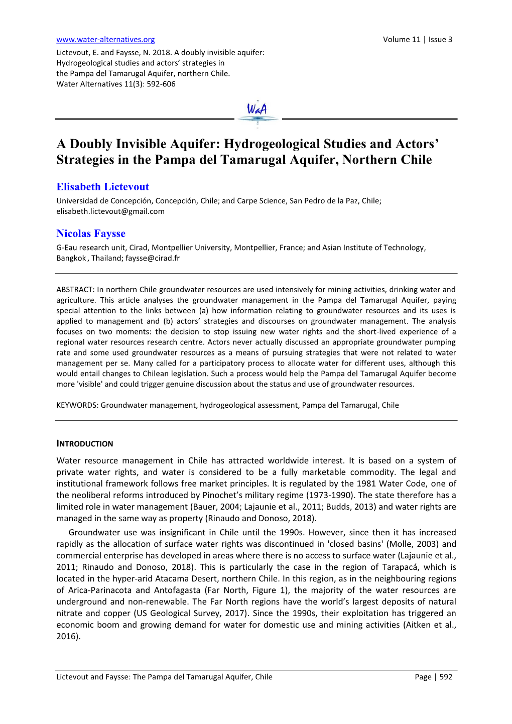 A Doubly Invisible Aquifer: Hydrogeological Studies and Actors’ Strategies in the Pampa Del Tamarugal Aquifer, Northern Chile