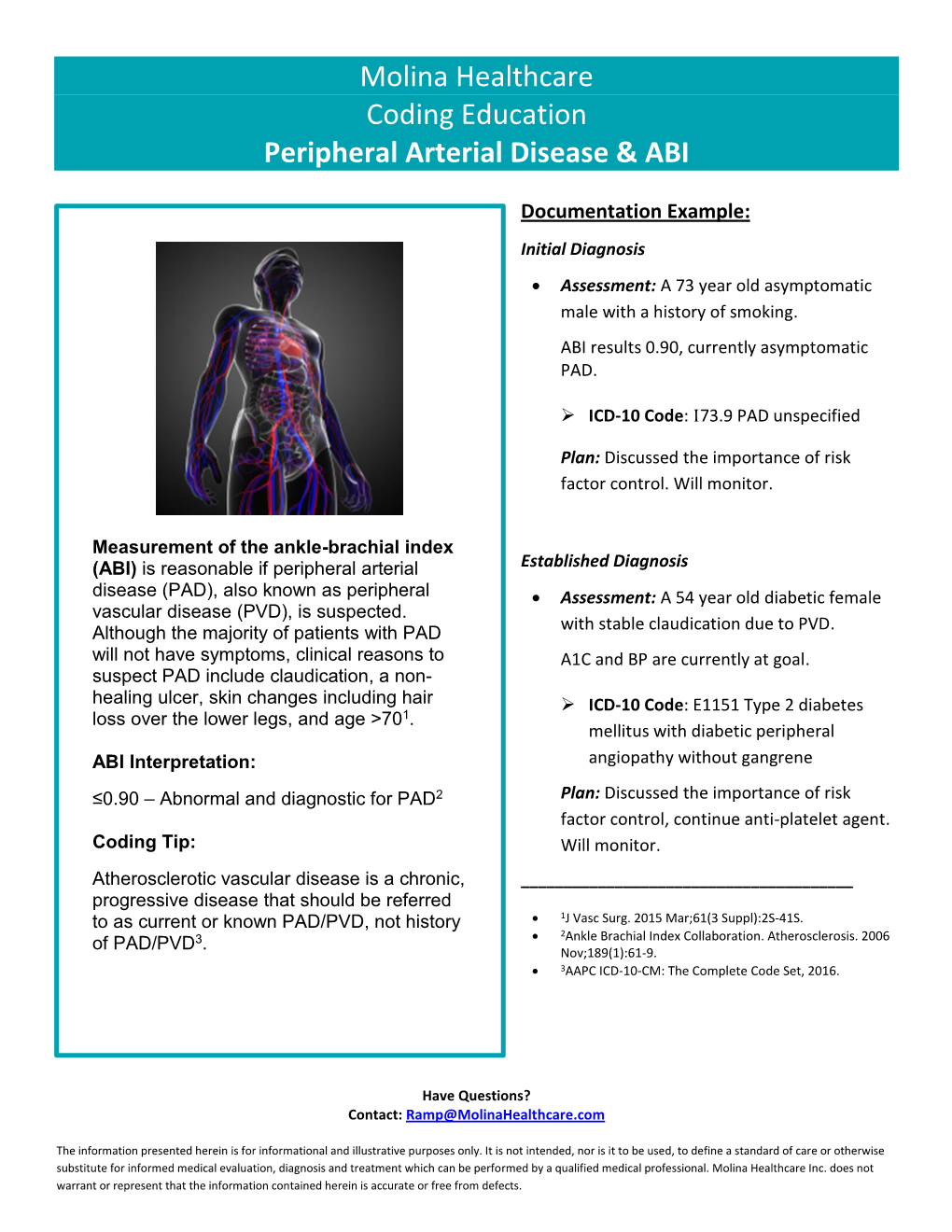 Molina Healthcare Coding Education Peripheral Arterial Disease &