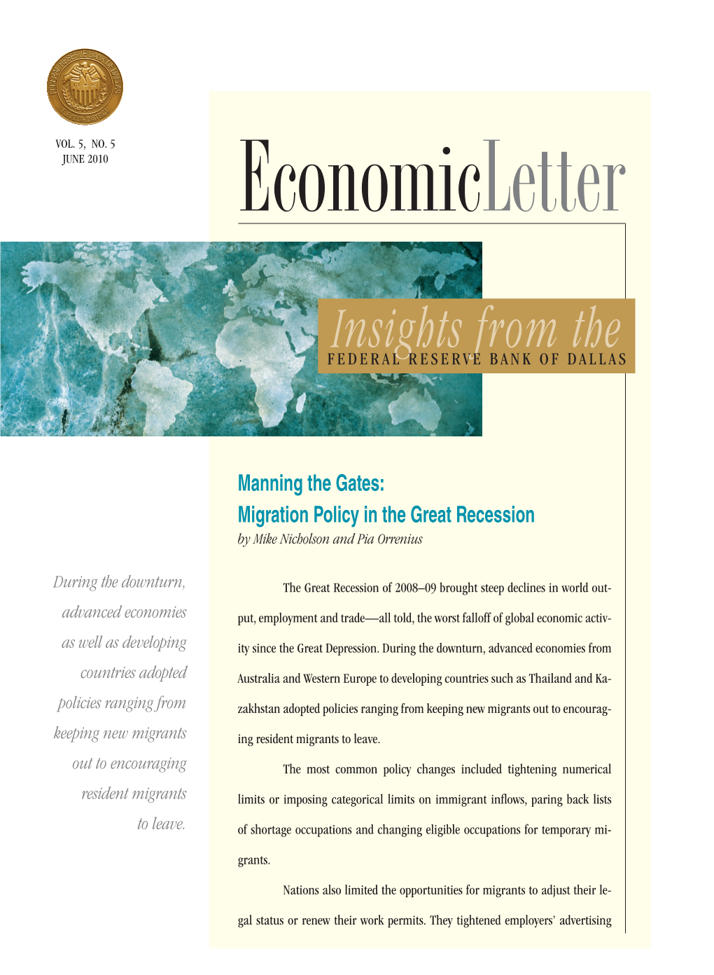 Migration Policy in the Great Recession by Mike Nicholson and Pia Orrenius