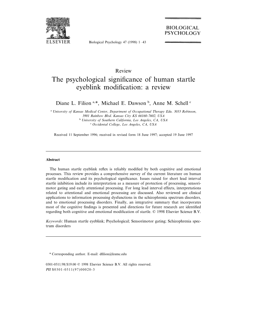 The Psychological Significance of Human Startle Eyeblink Modification