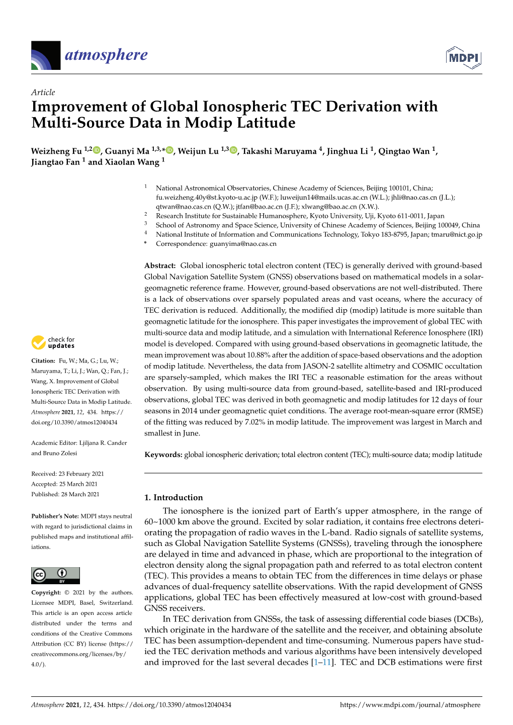 Improvement of Global Ionospheric TEC Derivation with Multi-Source Data in Modip Latitude