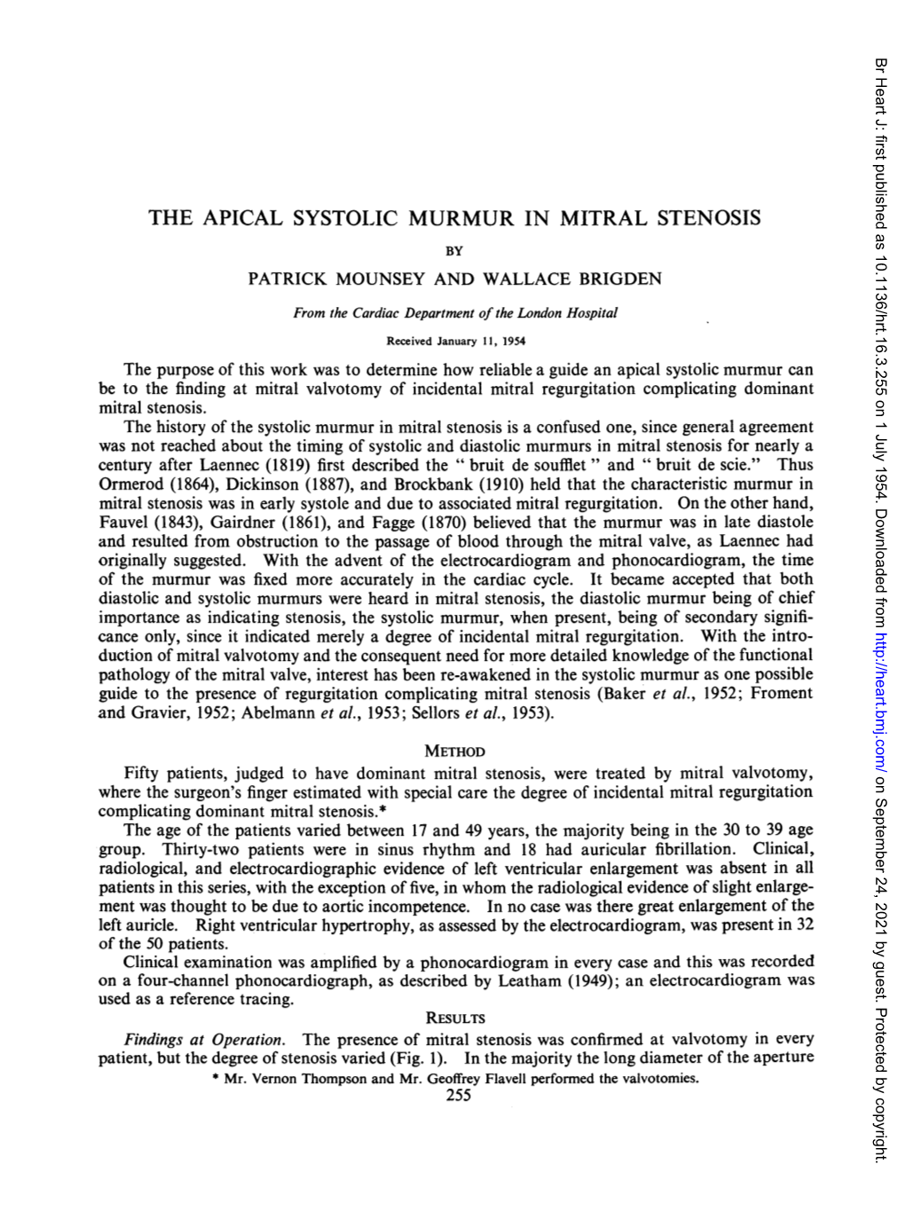 The Apical Systolic Murmur in Mitral Stenosis