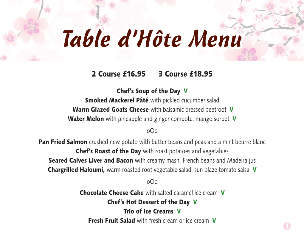 Table D'hôte Menu