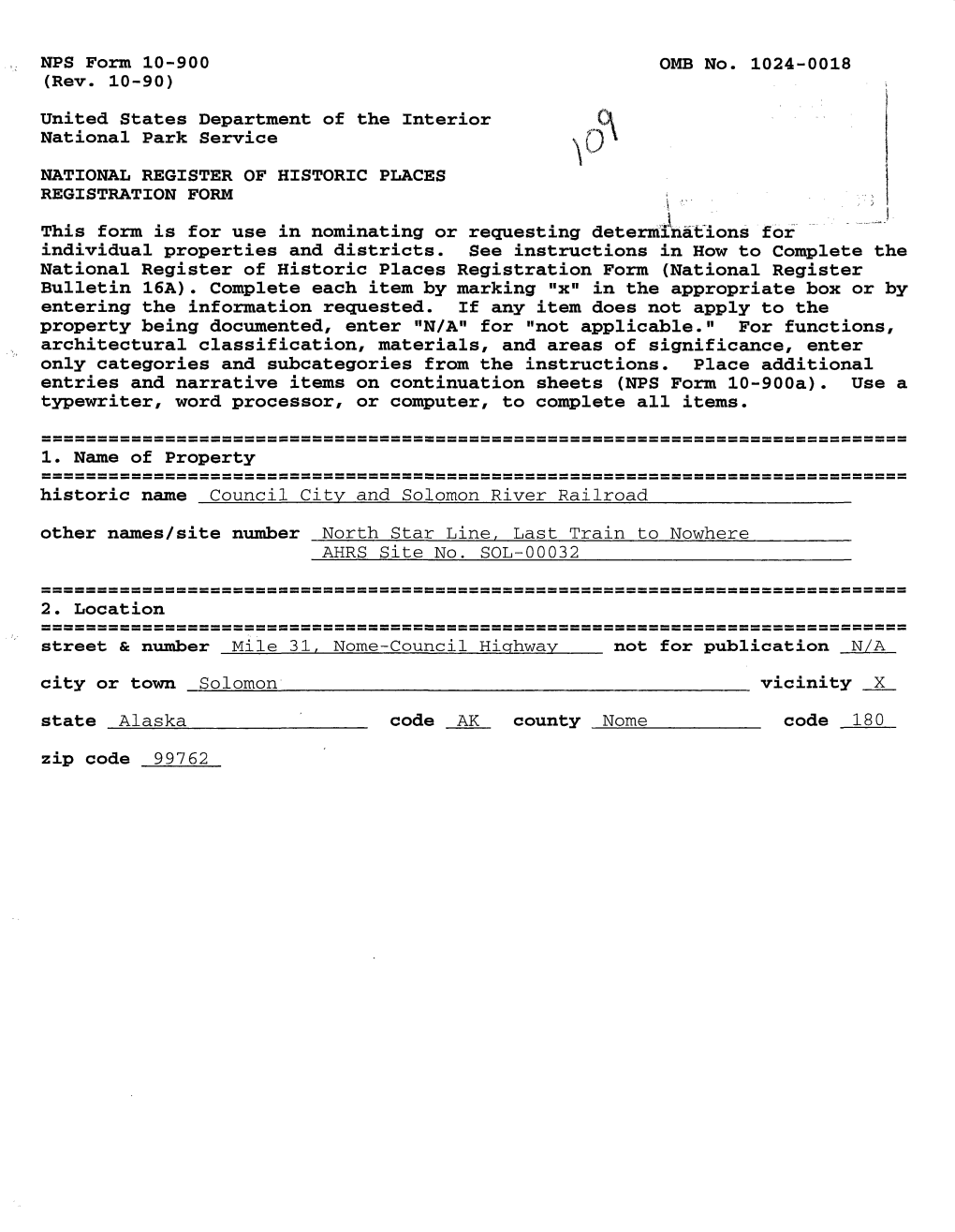 NFS Form 10-900 OMB No. 1024-0018 (Rev