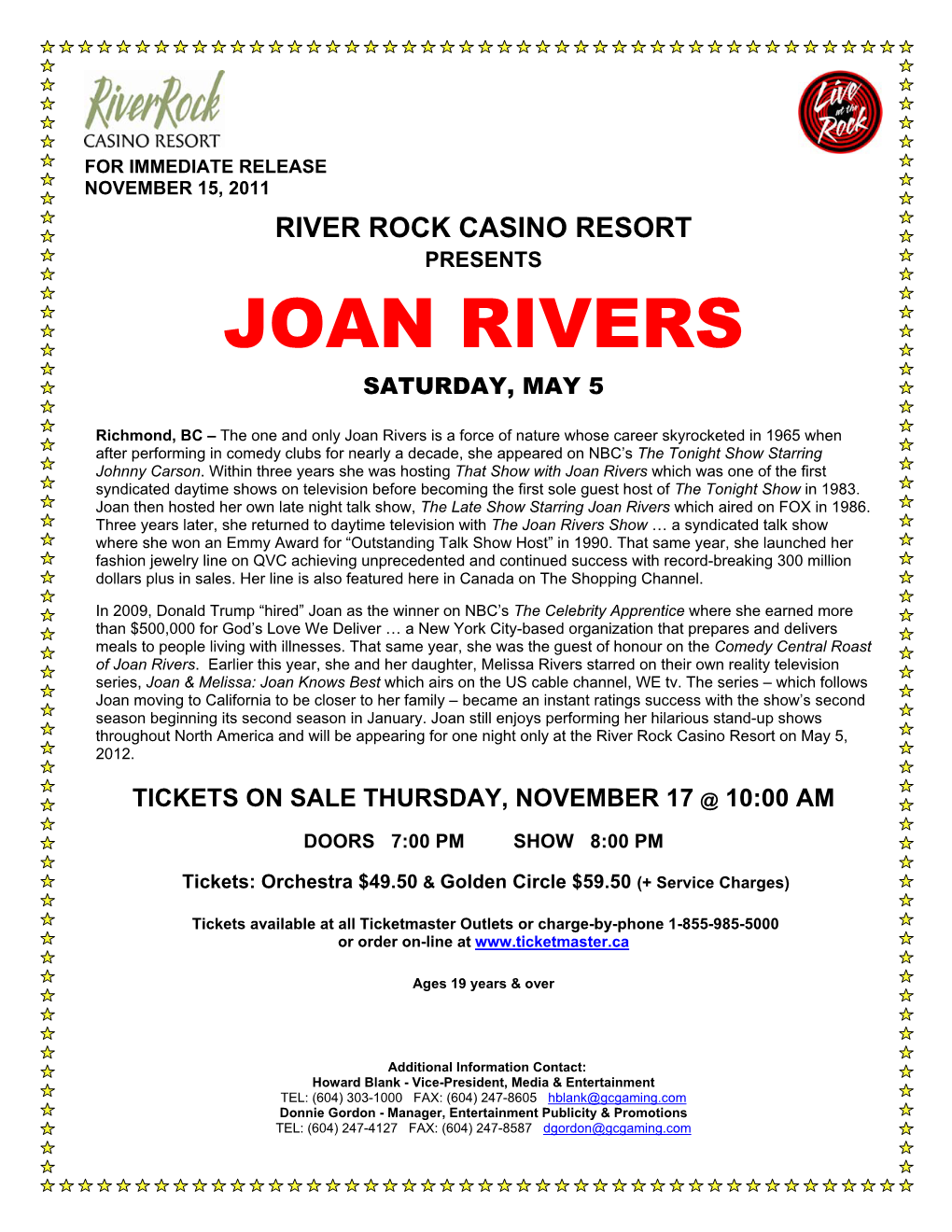 Joan Rivers Saturday, May 5