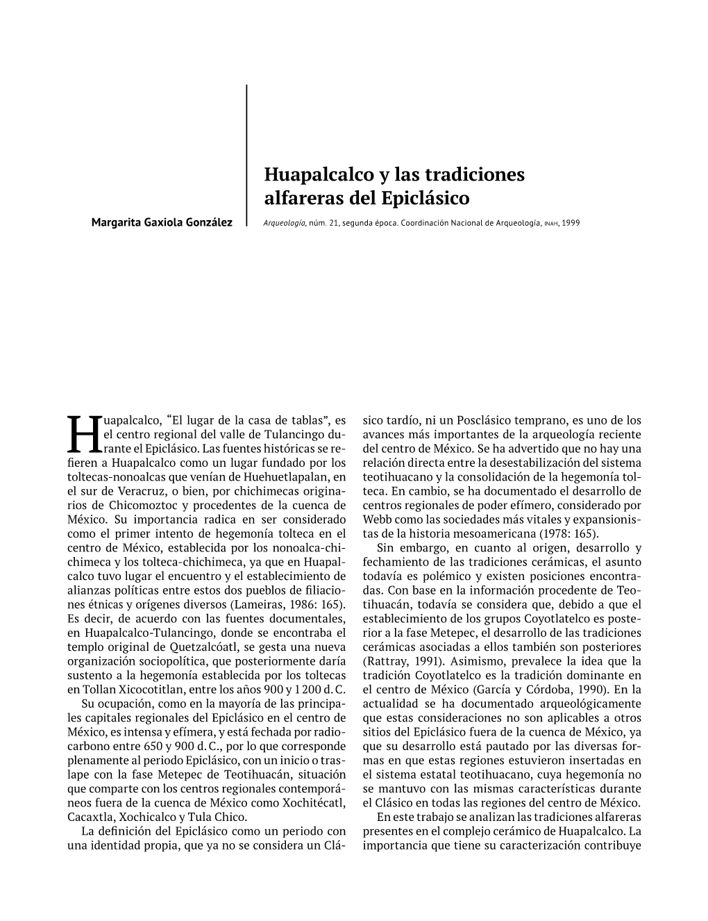 Huapalcalco Y Las Tradiciones Alfareras Del Epiclásico