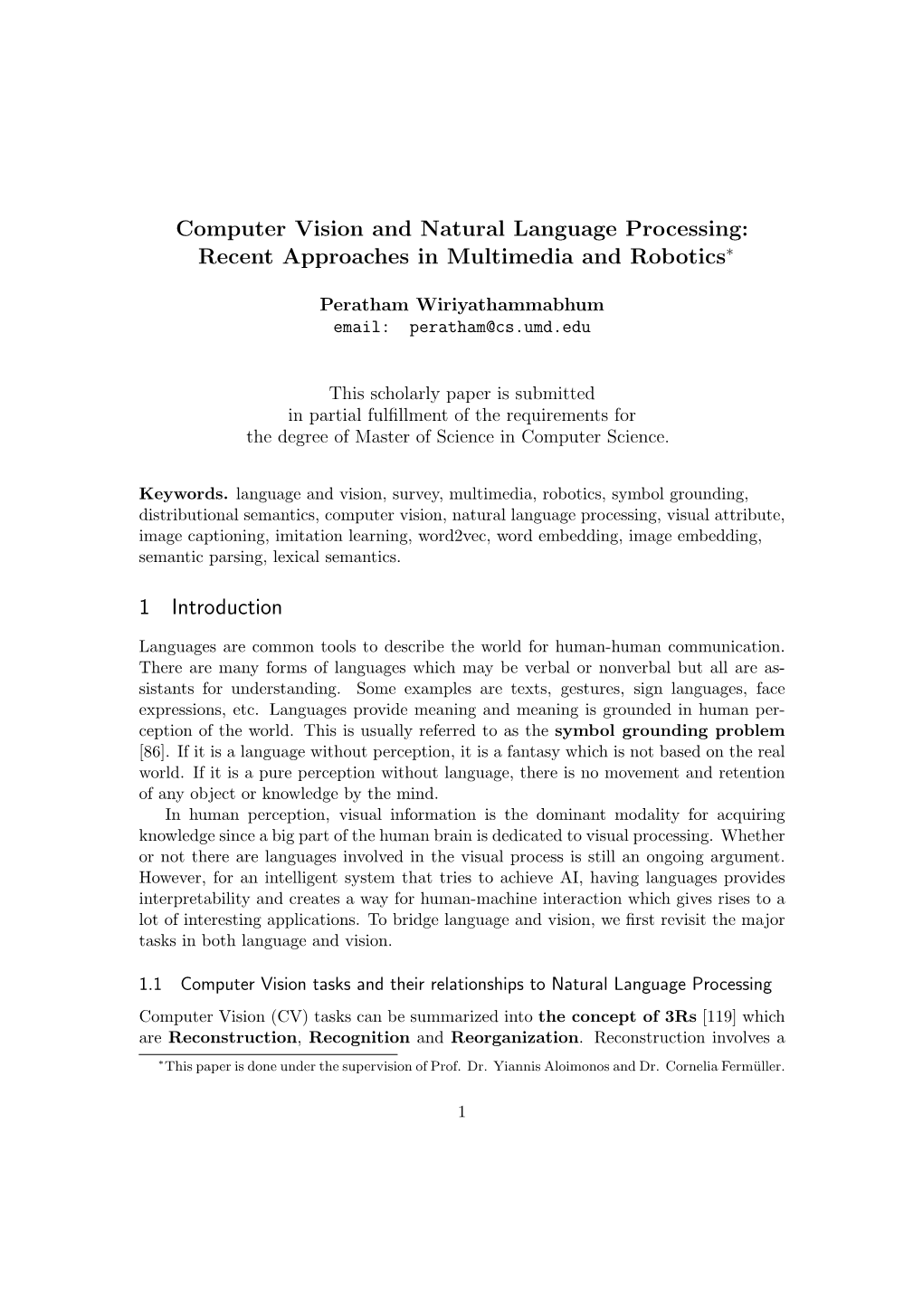 Computer Vision and Natural Language Processing: Recent Approaches in Multimedia and Robotics∗