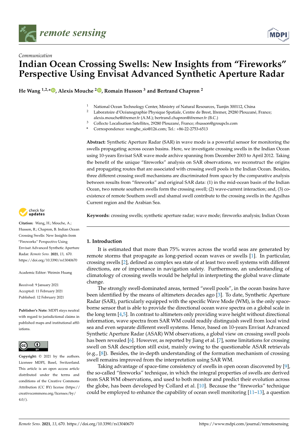 Indian Ocean Crossing Swells: New Insights from “Fireworks” Perspective Using Envisat Advanced Synthetic Aperture Radar