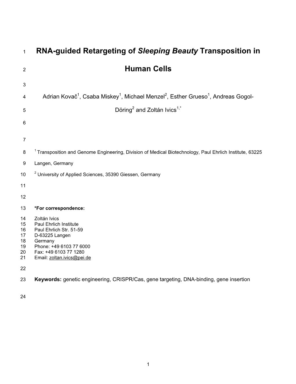 RNA-Guided Retargeting of Sleeping Beauty Transposition in Human Cells