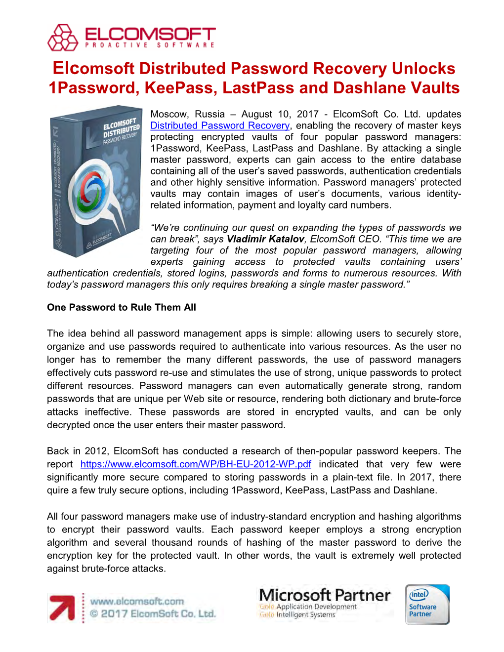 Elcomsoft Distributed Password Recovery Unlocks 1Password, Keepass, Lastpass and Dashlane Vaults