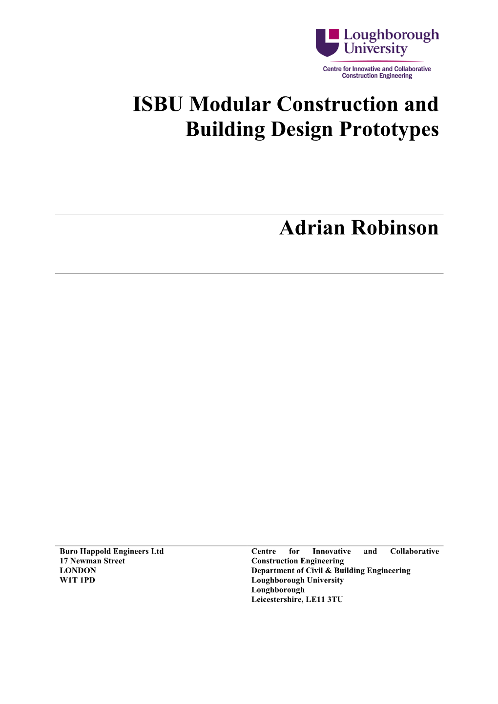 ISBU Modular Construction and Building Design Prototypes