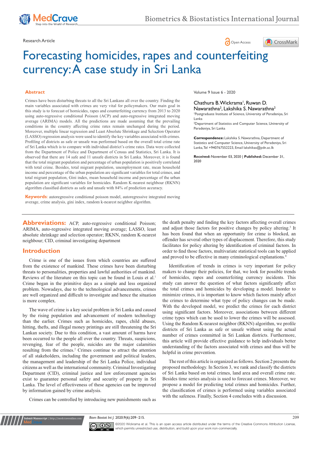 Forecasting Homicides, Rapes and Counterfeiting Currency: a Case Study in Sri Lanka