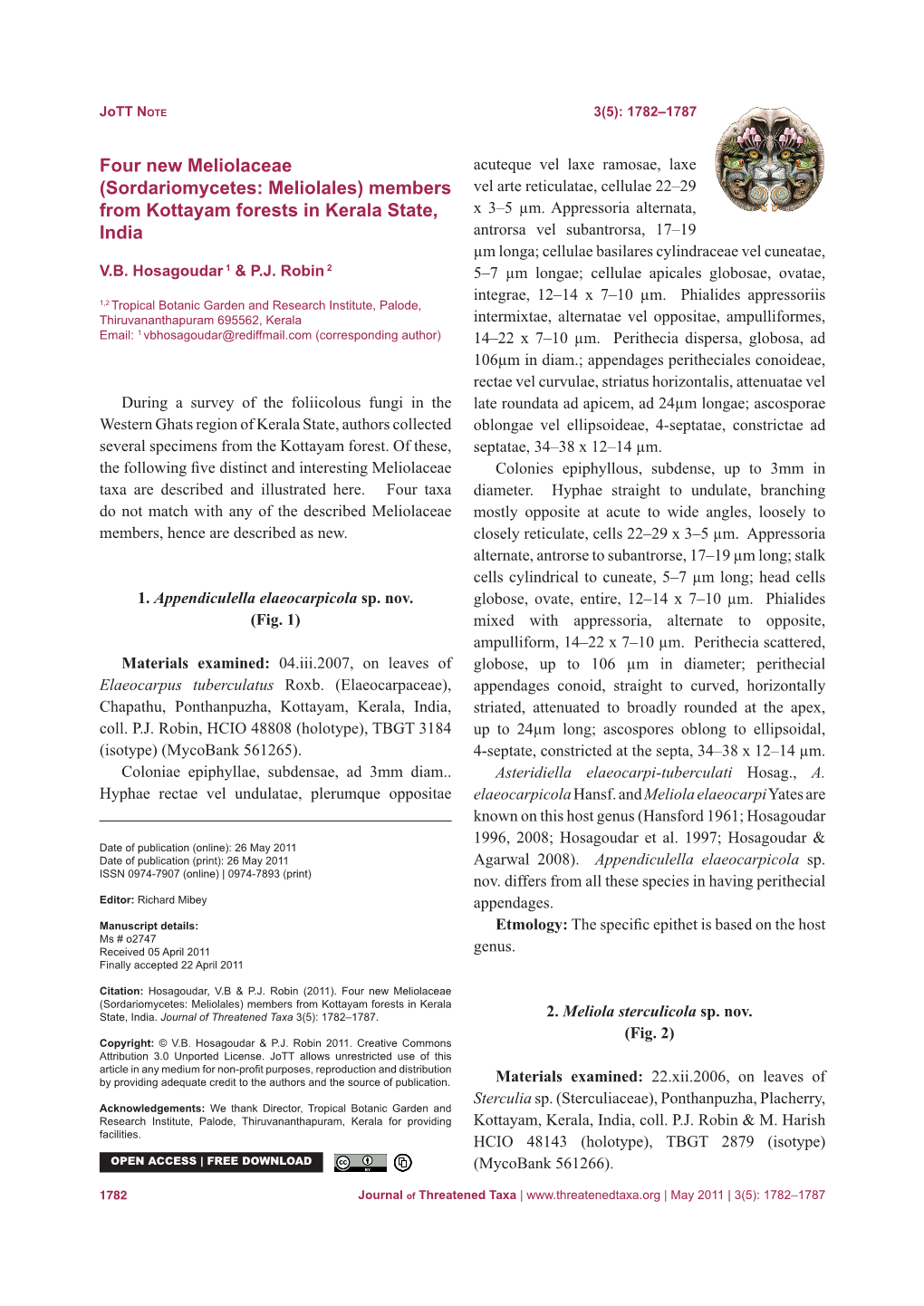 Sordariomycetes: Meliolales) Members Vel Arte Reticulatae, Cellulae 22–29 from Kottayam Forests in Kerala State, X 3–5 Μm