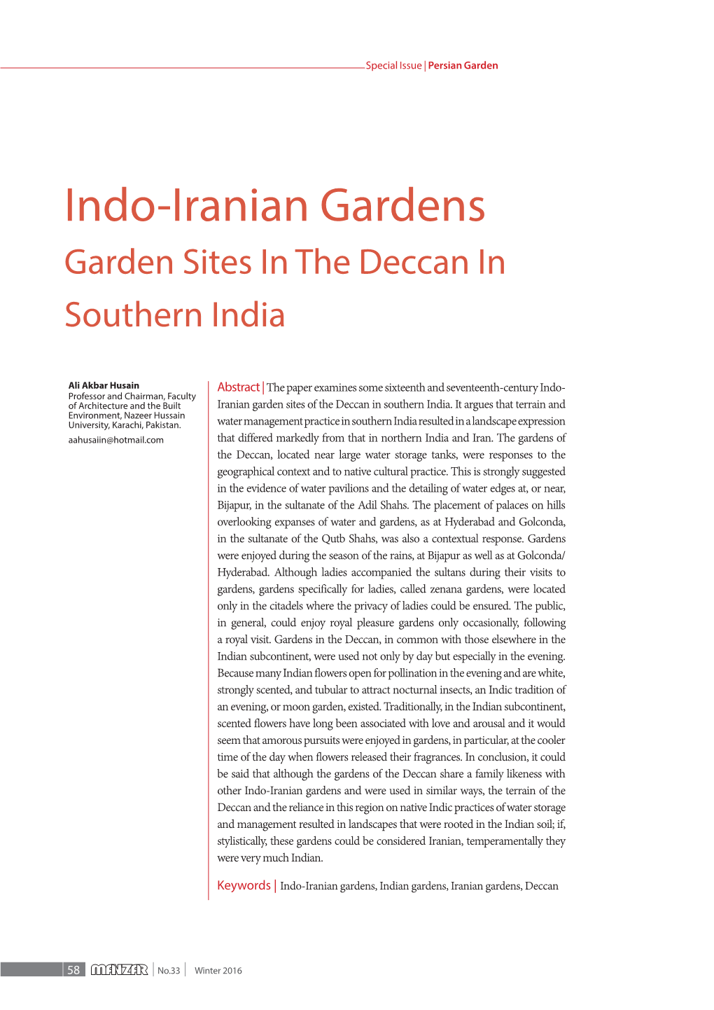 Indo-Iranian Gardens Garden Sites in the Deccan in Southern India