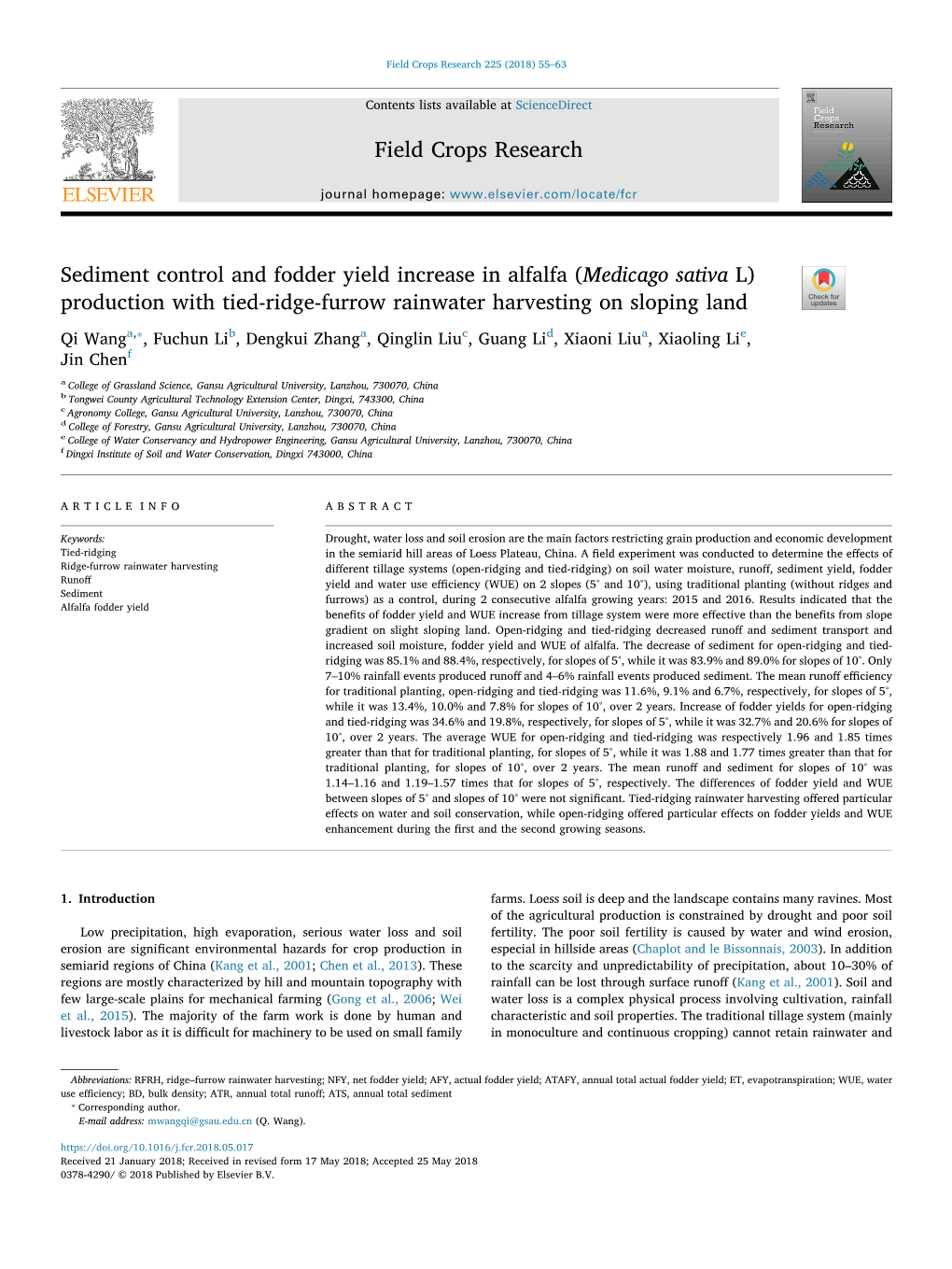 Sediment Control and Fodder Yield Increase in Alfalfa (Medicago Sativa