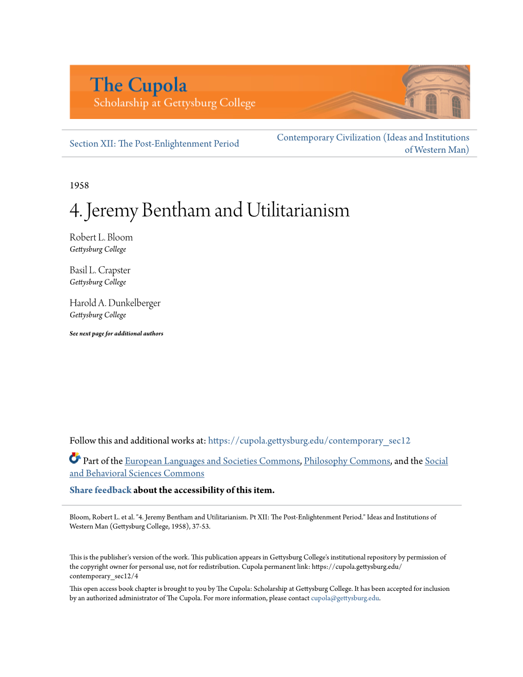 4. Jeremy Bentham and Utilitarianism Robert L