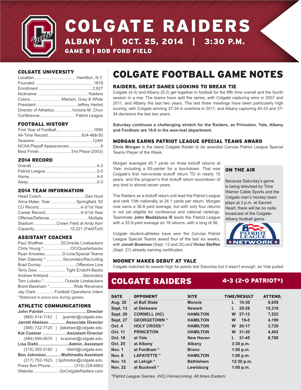 Colgate Raiders Albany | Oct