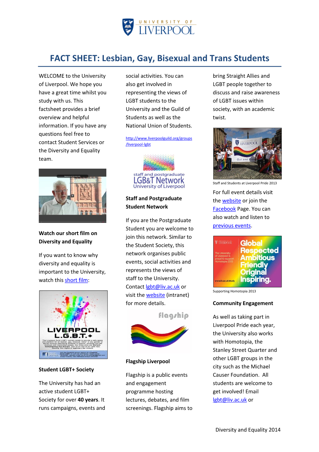 FACT SHEET: Lesbian, Gay, Bisexual and Trans Students