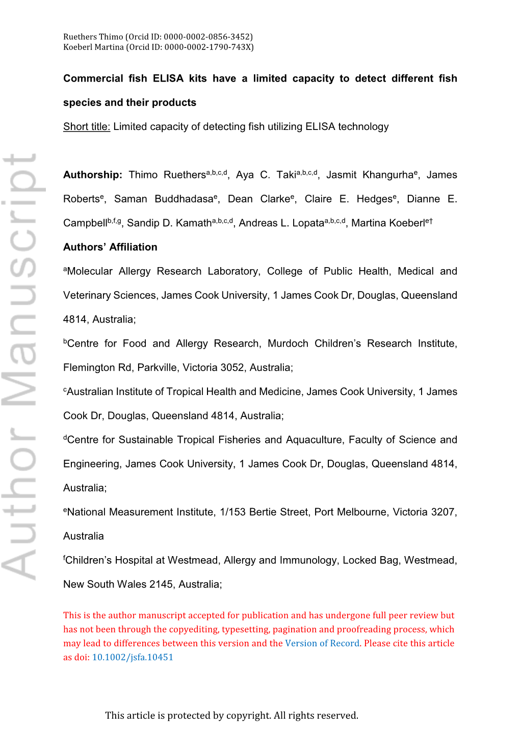 Commercial Fish ELISA Kits Have a Limited Capacity to Detect Different Fish Species and Their Products