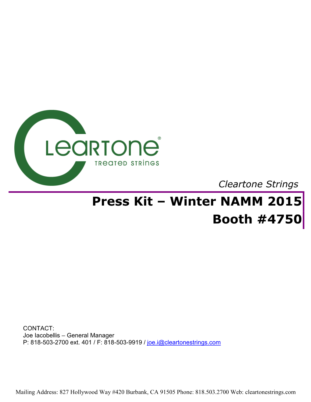 Press Kit – Winter NAMM 2015 Booth #4750