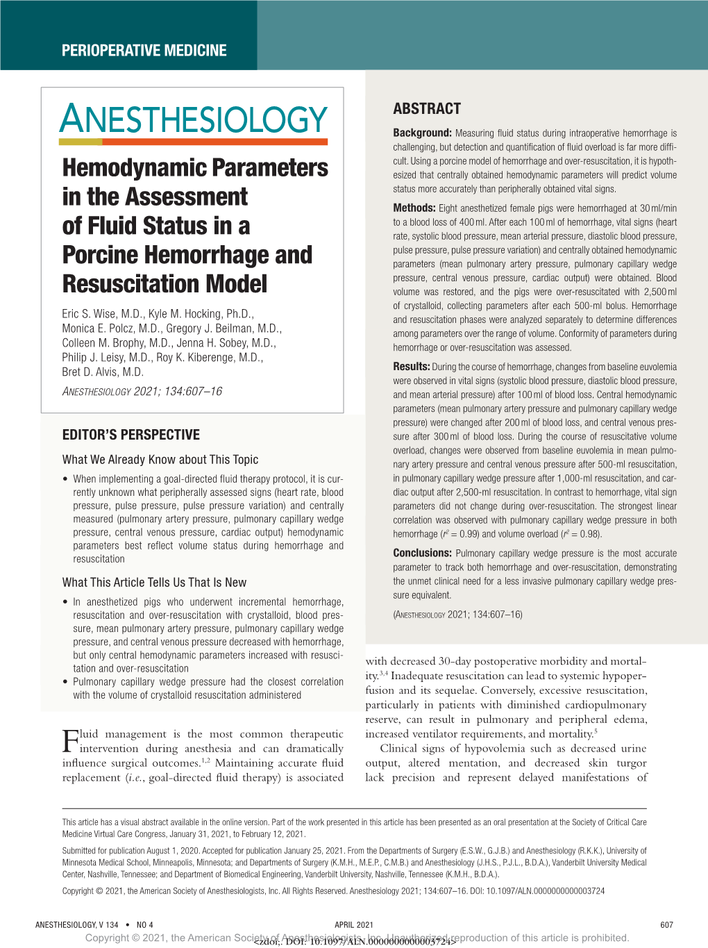 Hemodynamic Parameters in the Assessment of Fluid Status in A