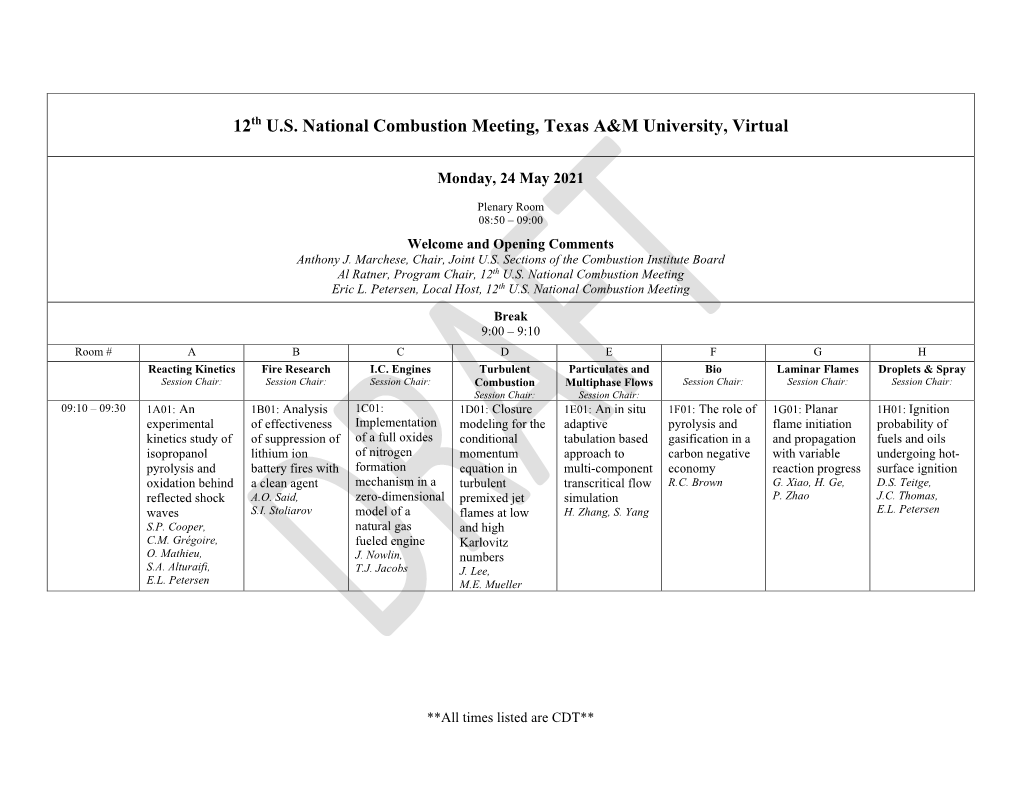 12Th U.S. National Combustion Meeting, Texas A&M University