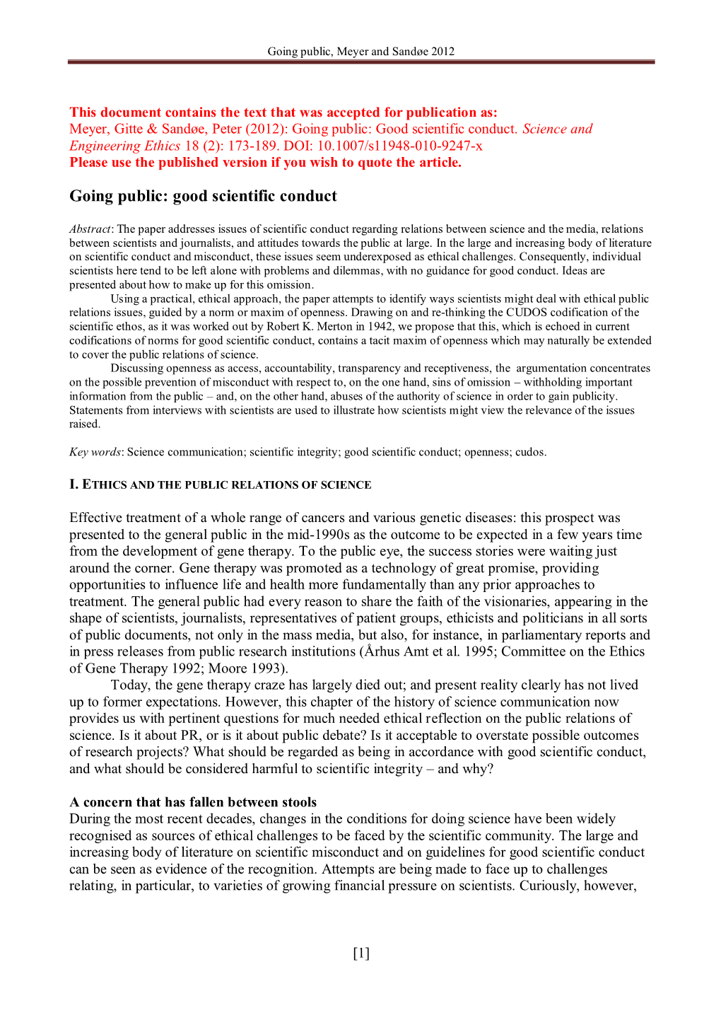 Going Public: Good Scientific Conduct