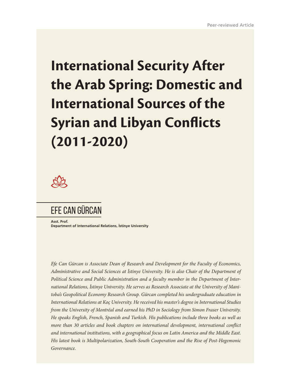 Domestic and International Sources of the Syrian and Libyan Conflicts (2011-2020)