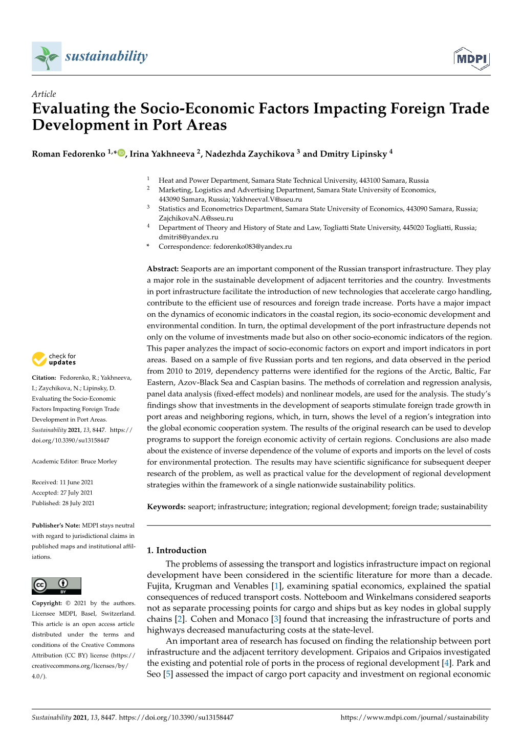 Evaluating the Socio-Economic Factors Impacting Foreign Trade Development in Port Areas