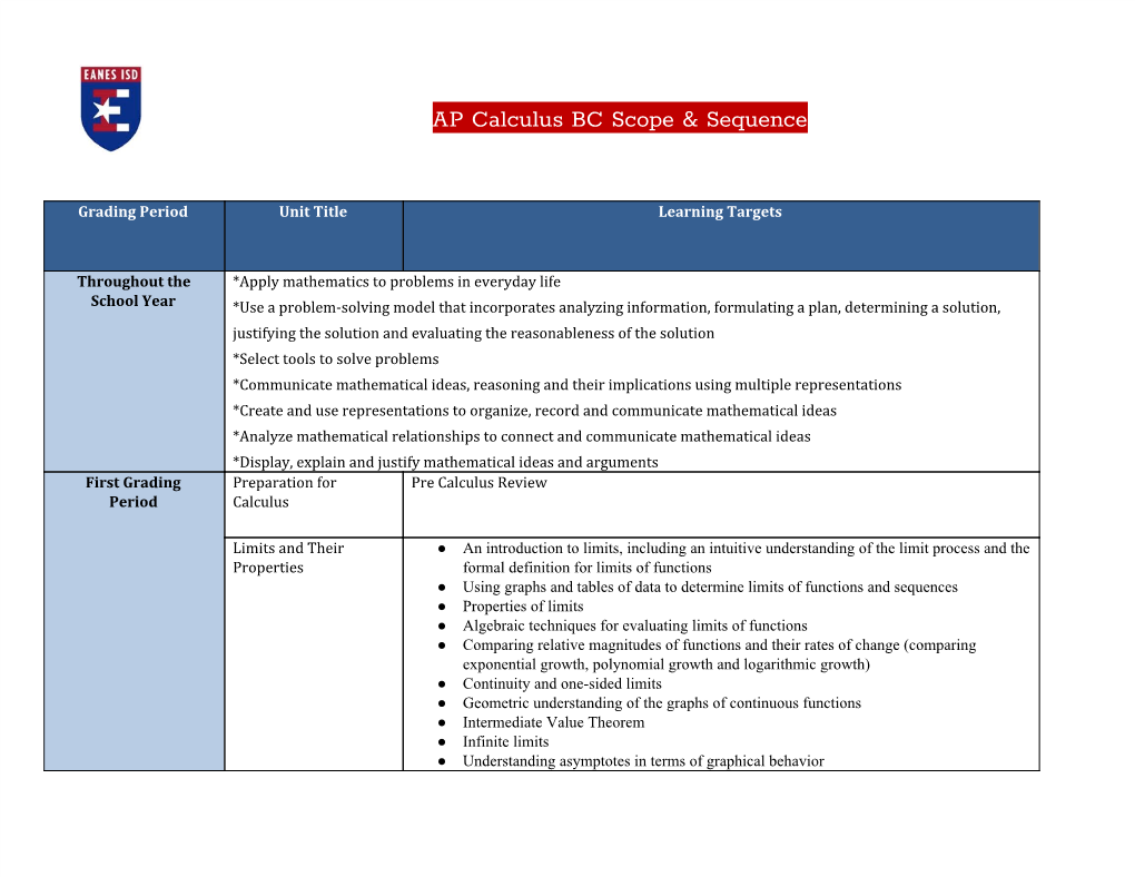 AP Calculus BC Scope & Sequence