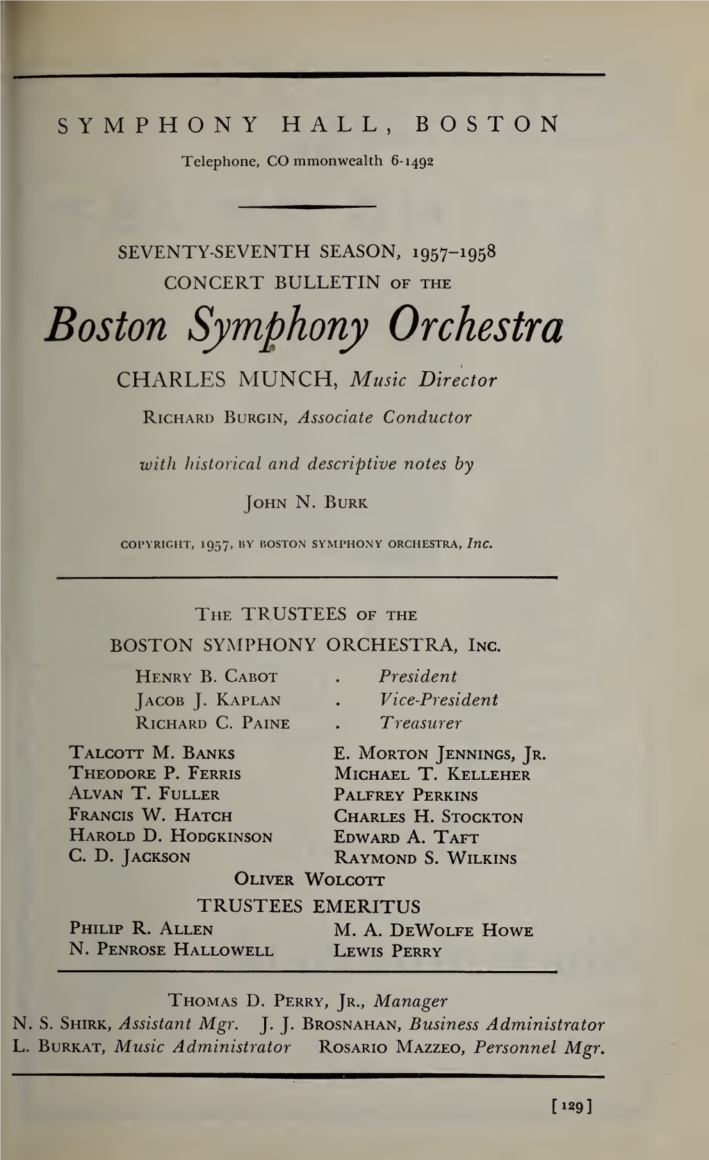 Boston Symphony Orchestra Concert Programs, Season 77, 1957-1958