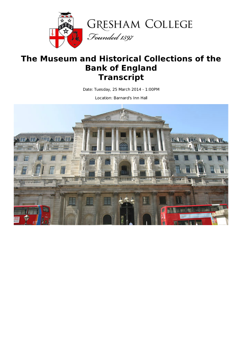 The Museum and Historical Collections of the Bank of England Transcript