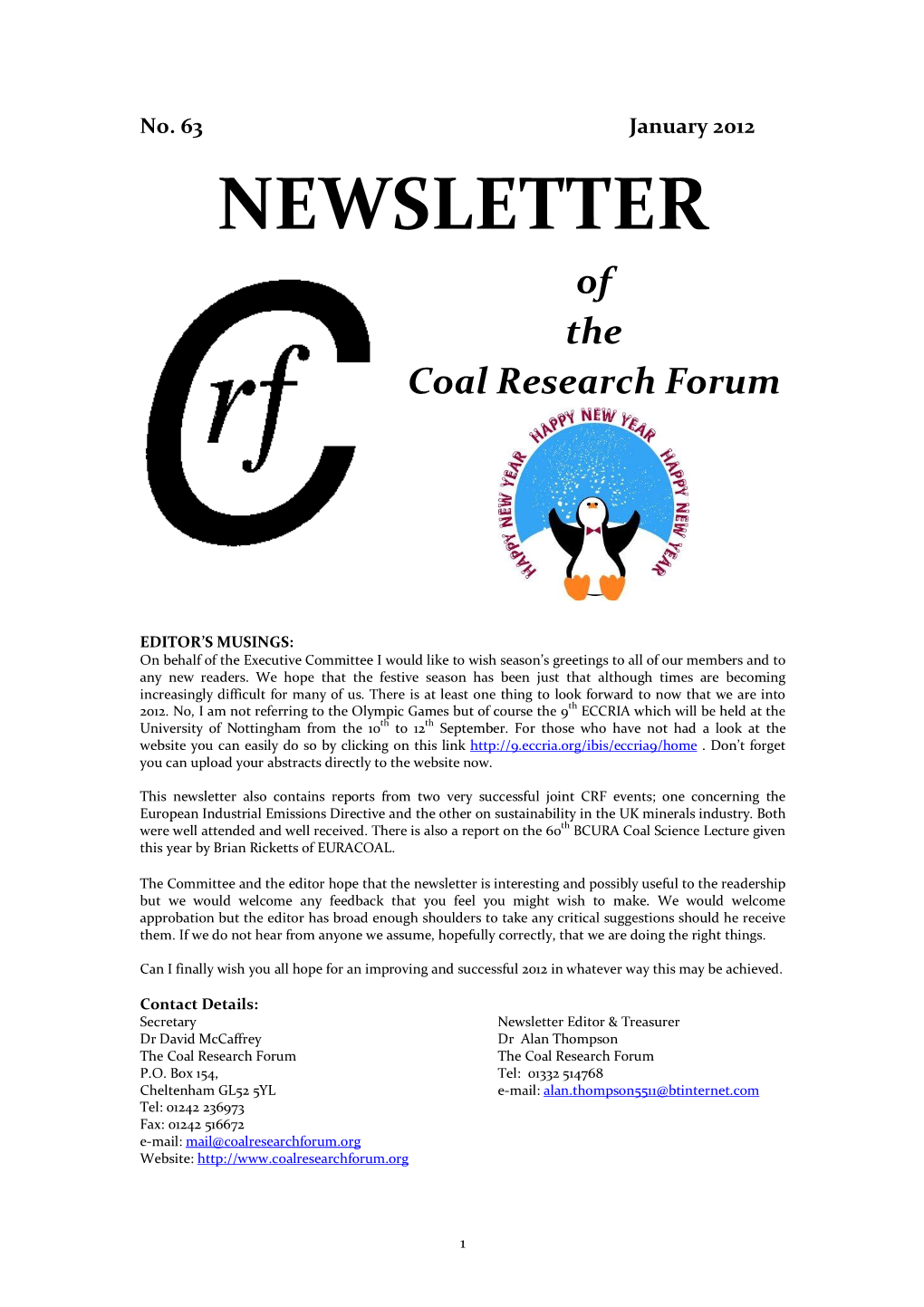 Newsletter 63 January 2012