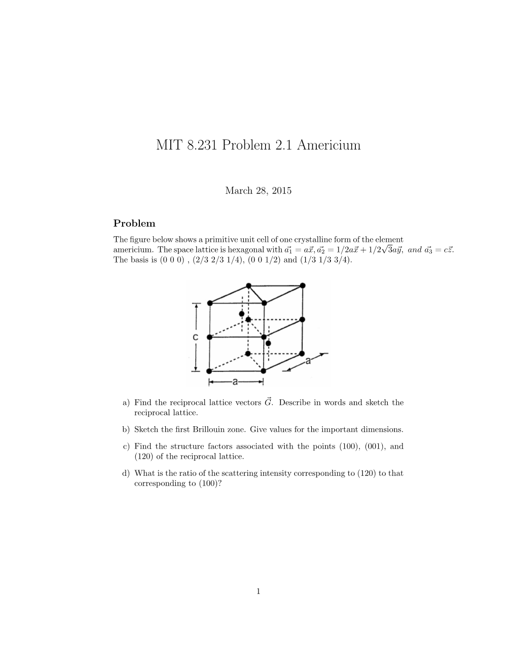 MIT 8.231 Problem 2.1 Americium