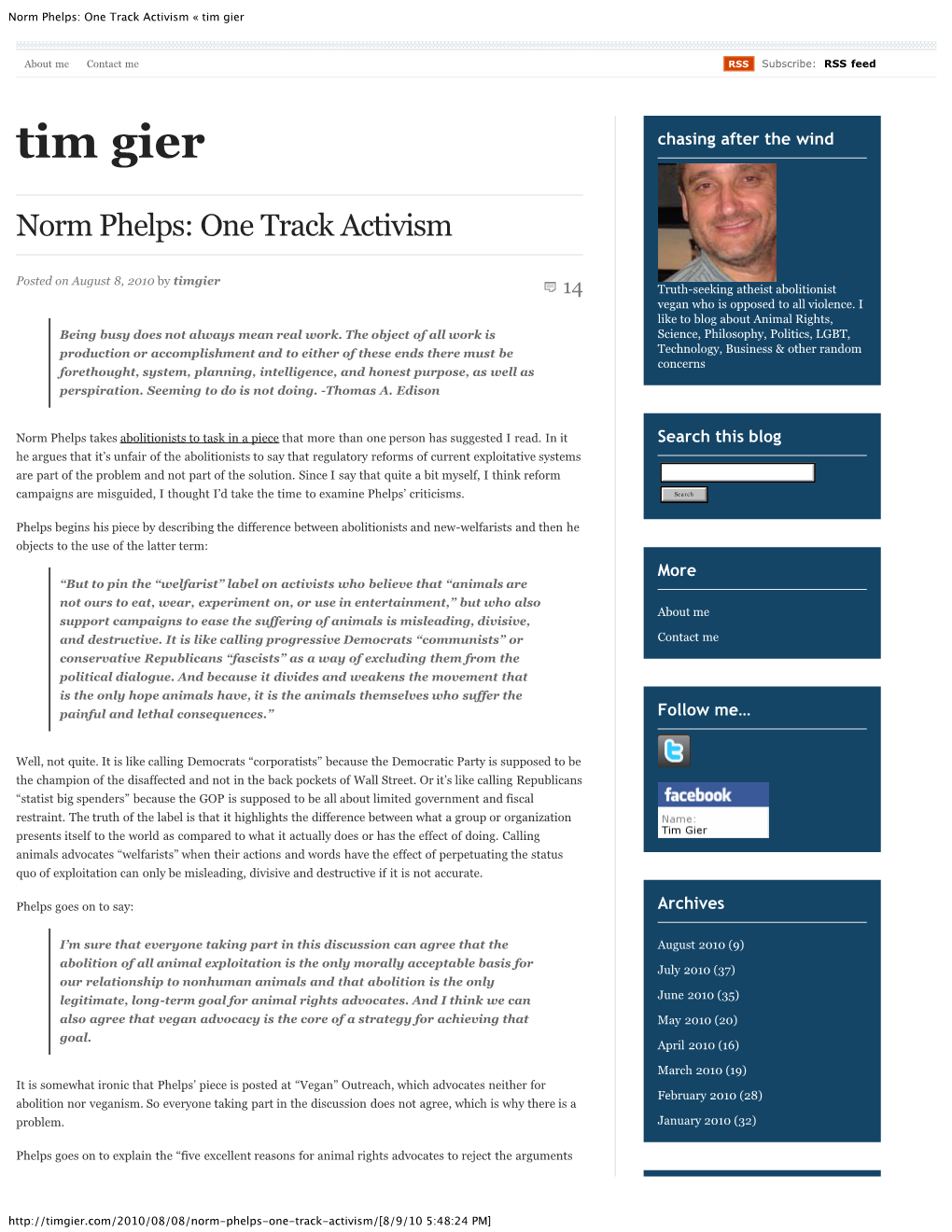 Norm Phelps: One Track Activism « Tim Gier