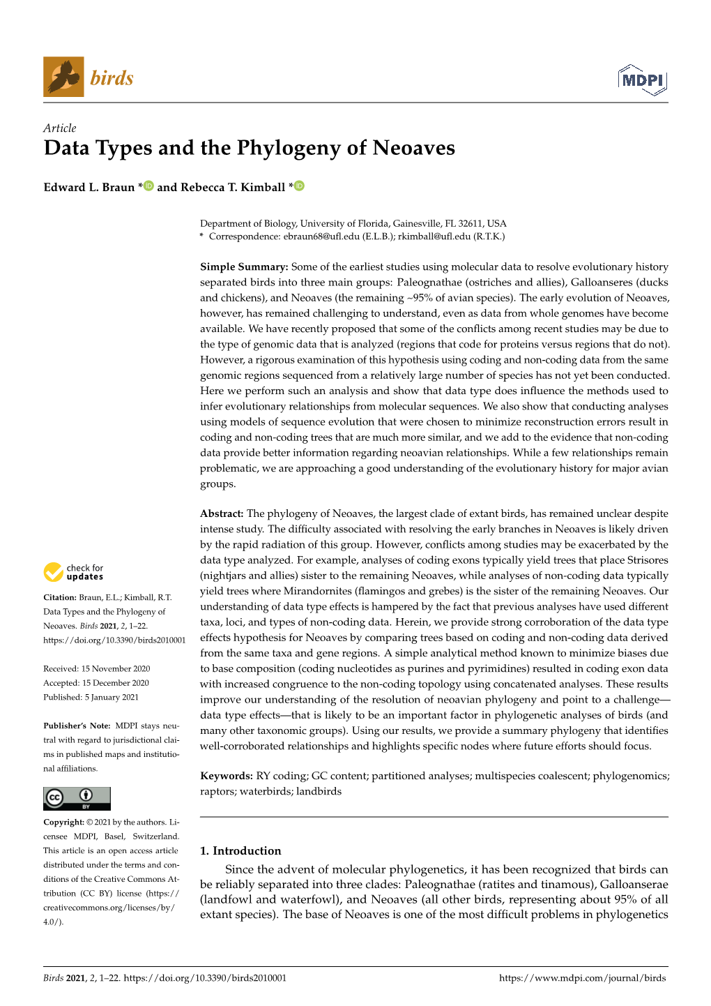 Data Types and the Phylogeny of Neoaves