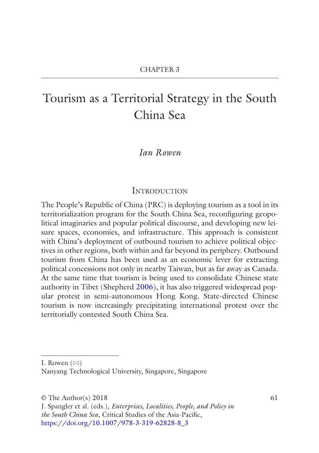 Tourism As a Territorial Strategy in the South China Sea