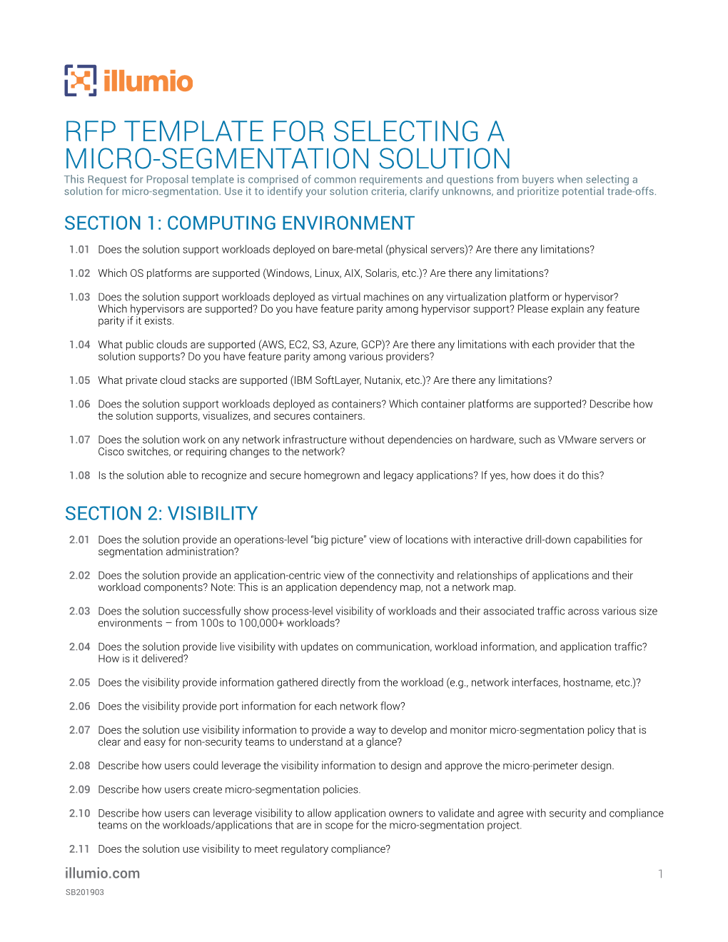 Rfp Template for Selecting a Micro-Segmentation Solution
