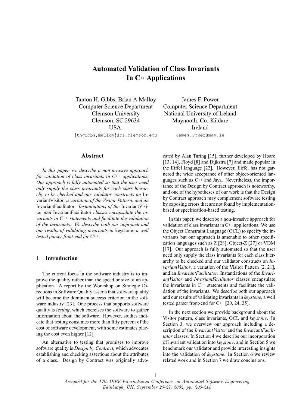 Automated Validation of Class Invariants in C++ Applications