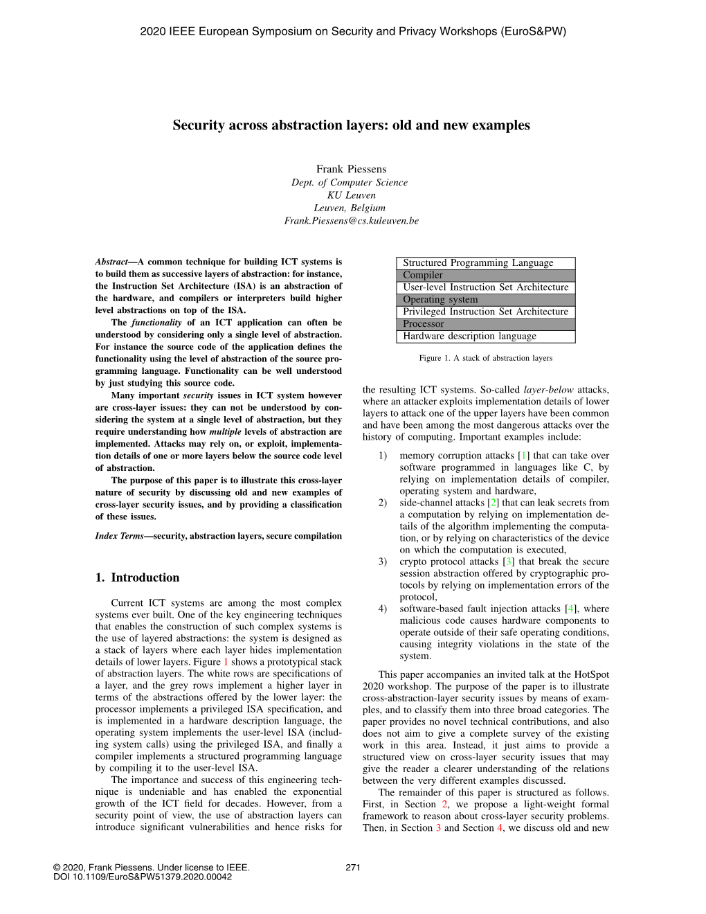 Security Across Abstraction Layers: Old and New Examples