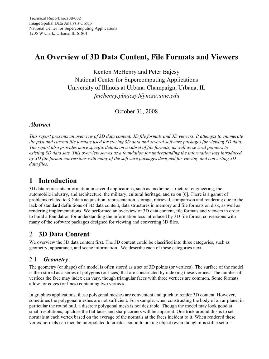 An Overview of 3D Data Content, File Formats and Viewers