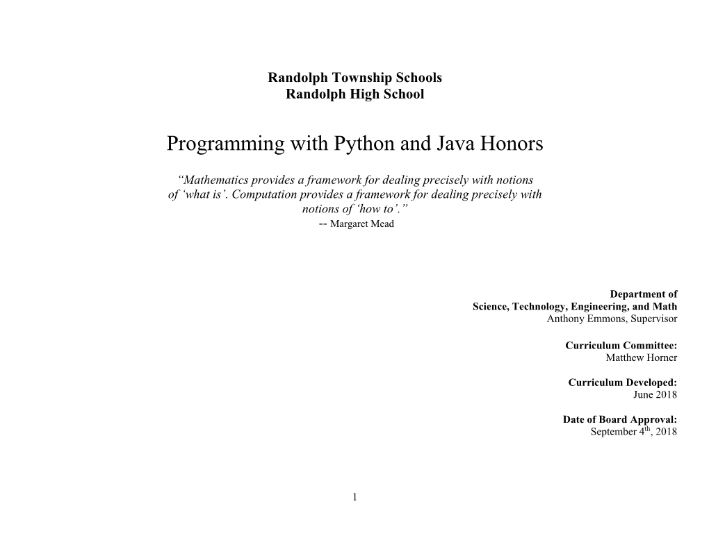 Programming with Python and Java Honors