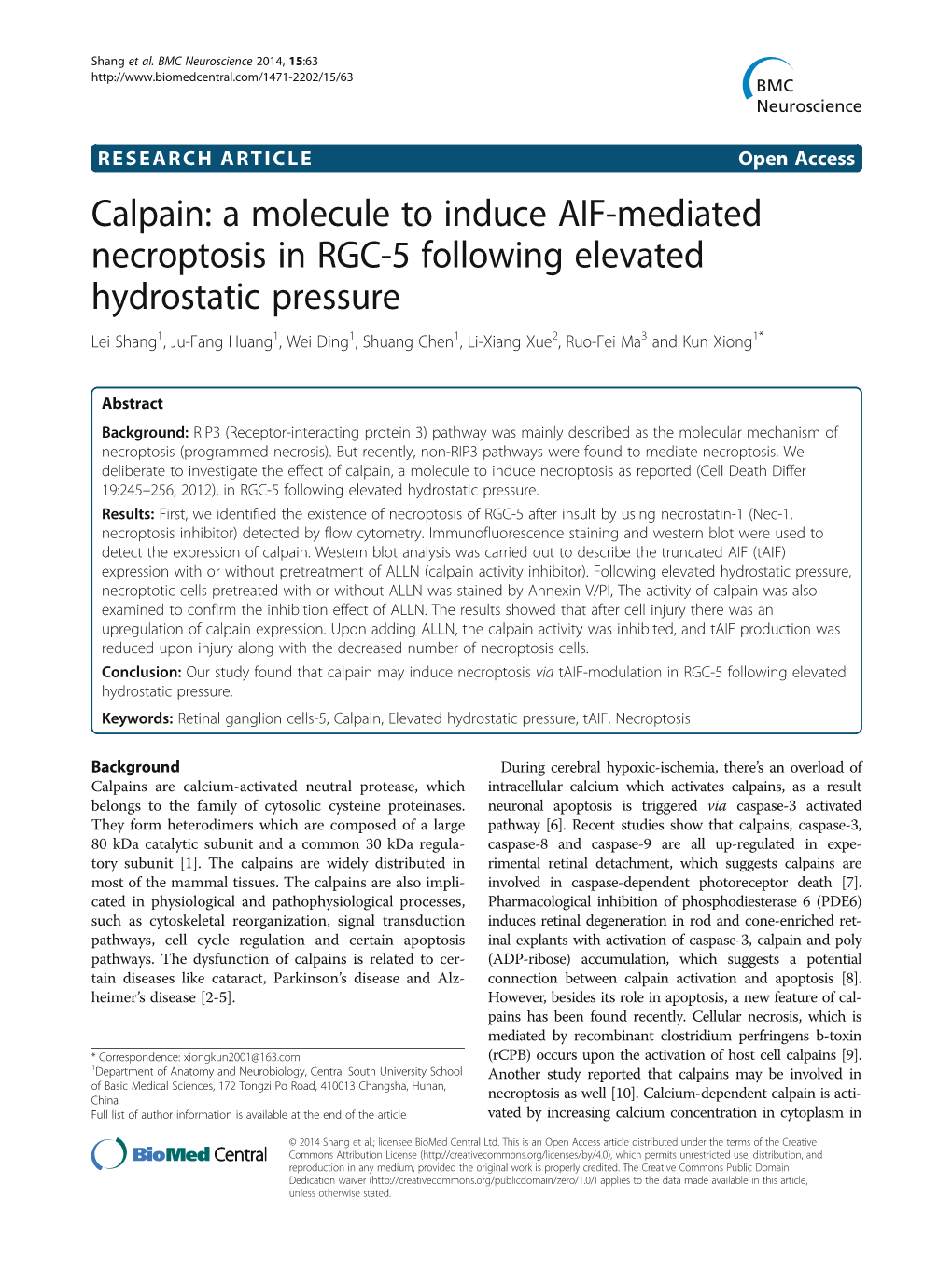 Calpain: a Molecule to Induce AIF-Mediated Necroptosis in RGC-5