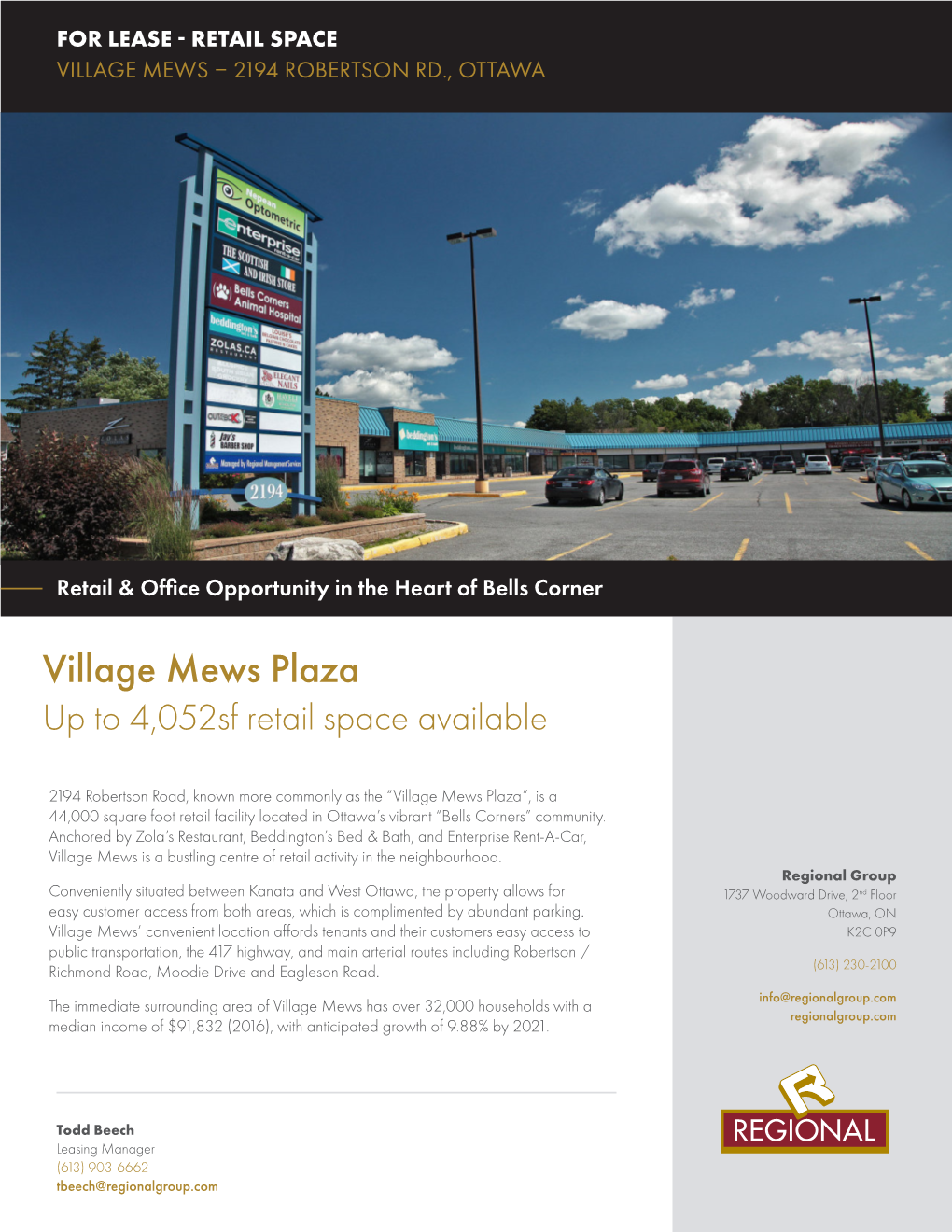 Village Mews Plaza up to 4,052Sf Retail Space Available