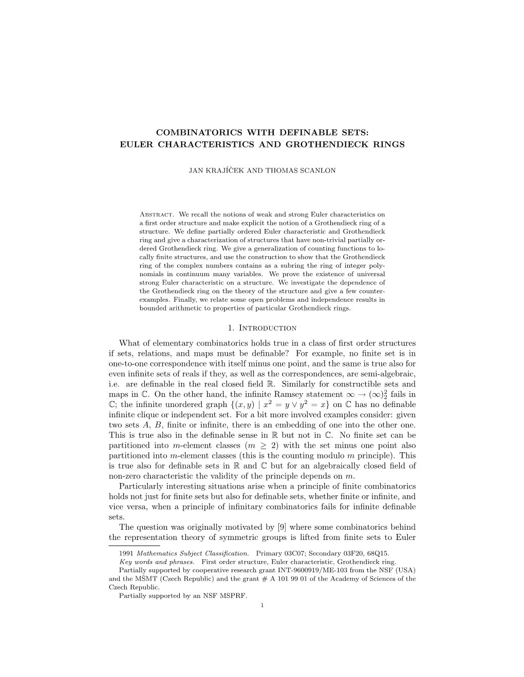 Combinatorics with Definable Sets: Euler Characteristics and Grothendieck Rings