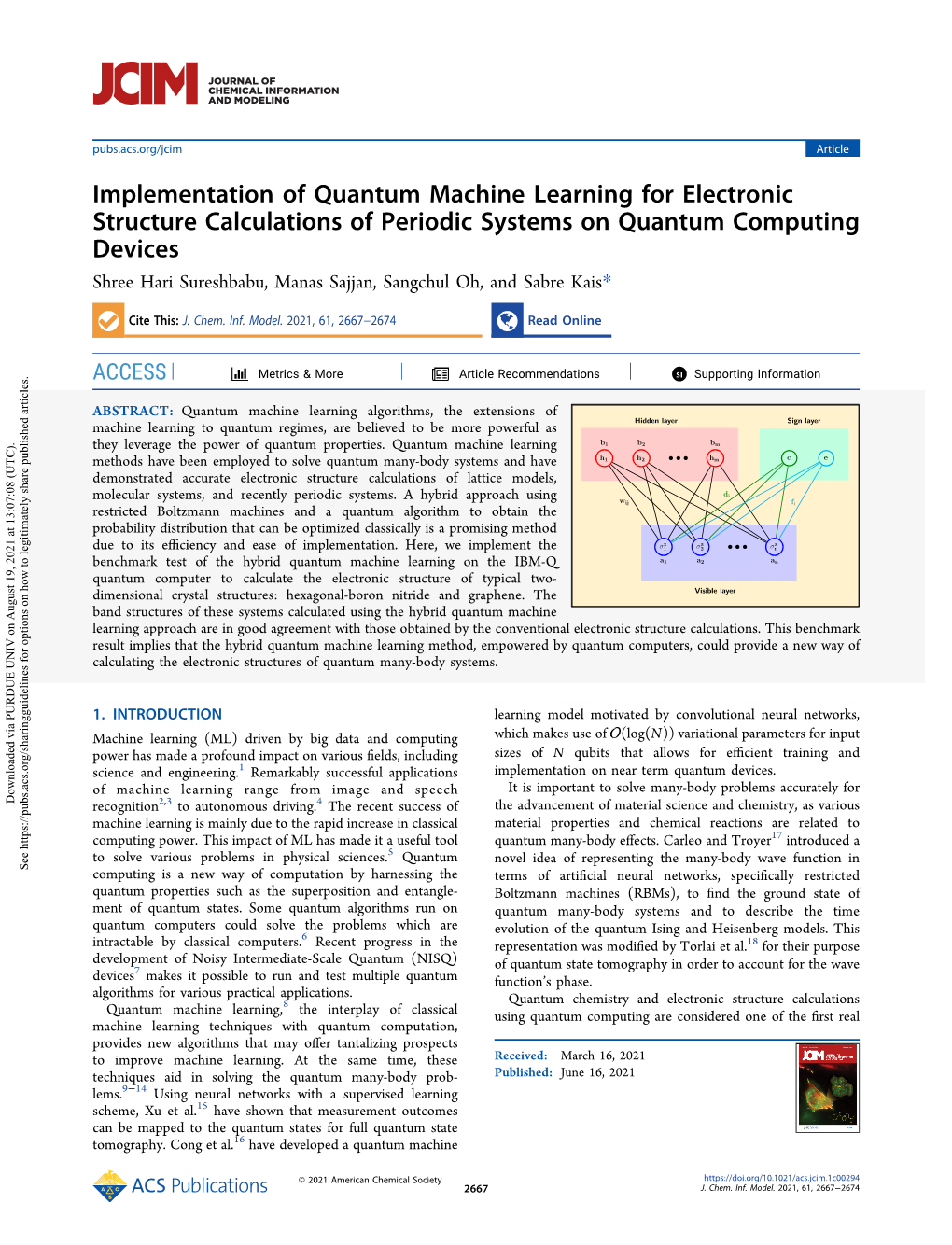 Implementation of Quantum Machine Learning for Electronic Structure