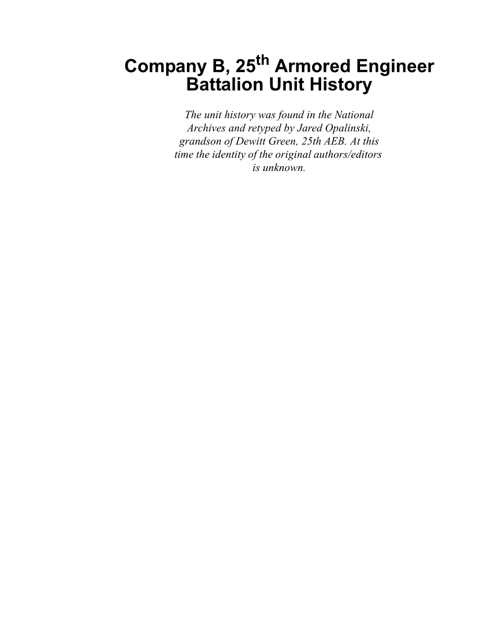 Company B, 25Th Armored Engineer Battalion Unit History