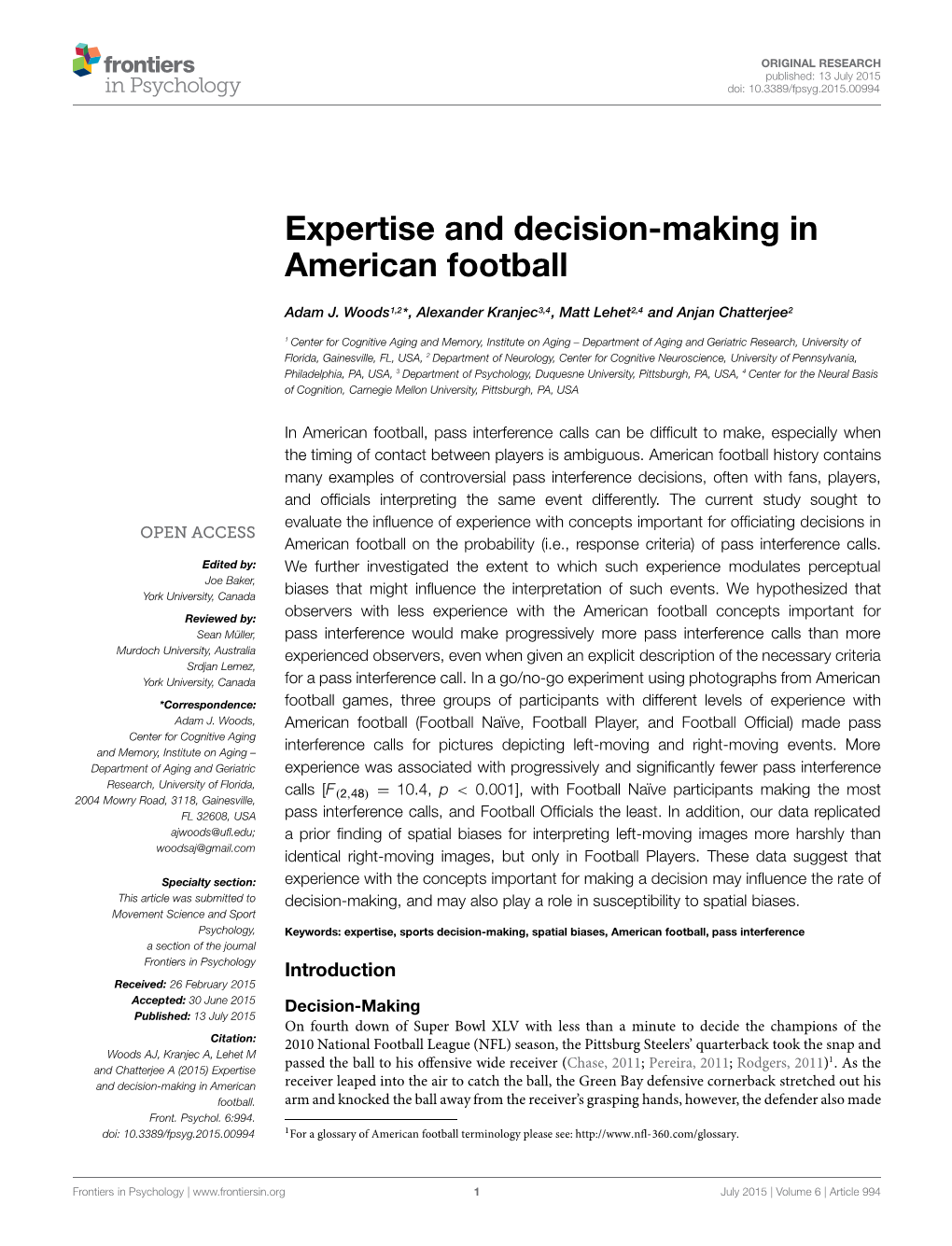 Expertise and Decision-Making in American Football