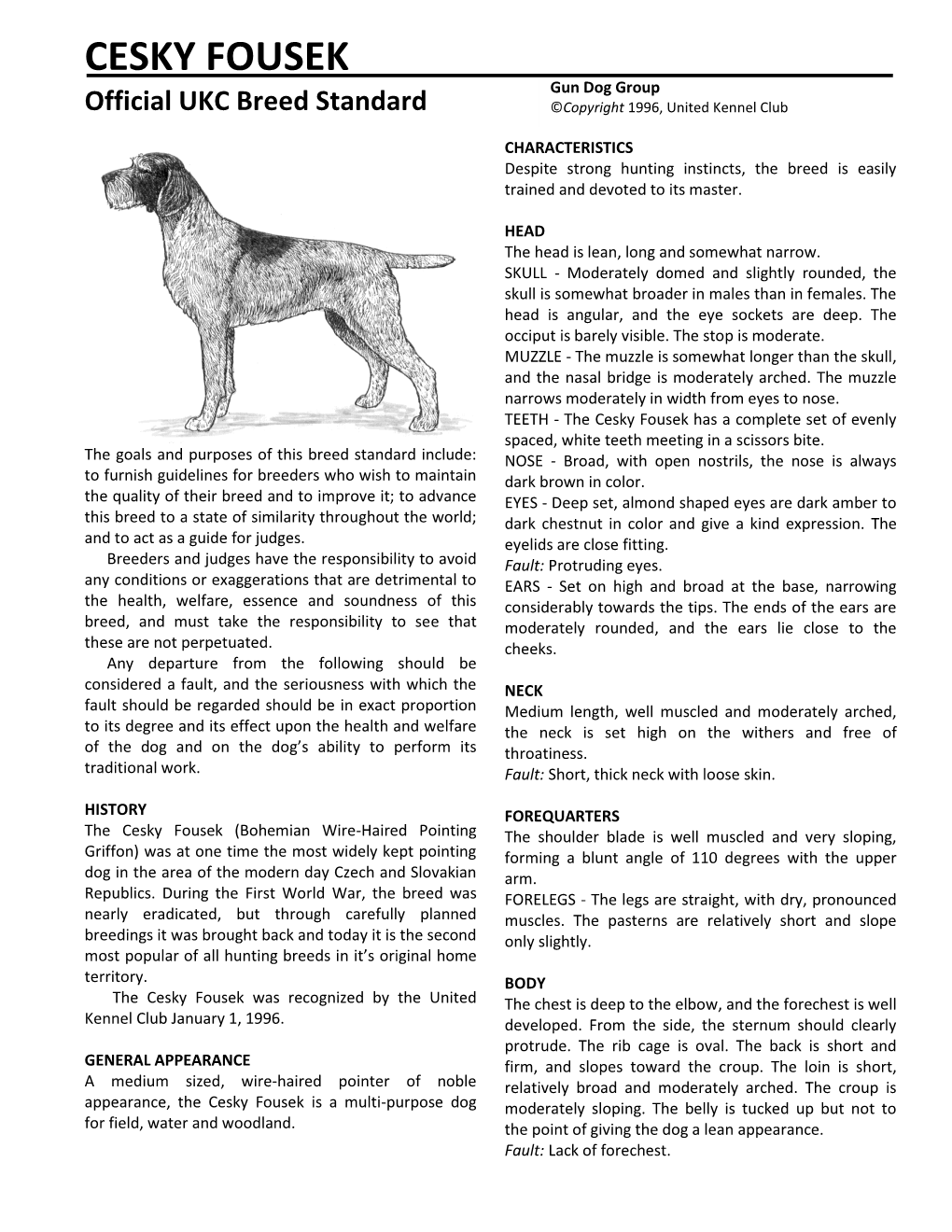 CESKY FOUSEK Gun Dog Group Official UKC Breed Standard ©Copyright 1996, United Kennel Club